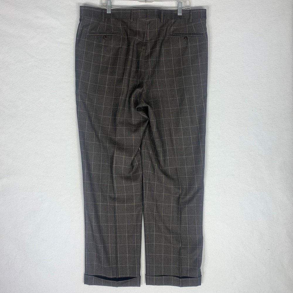 Zanella Todd Super 130s Wool Dress Pants 40x30 Gray Pleated Windowpane Italy - Picture 4 of 15
